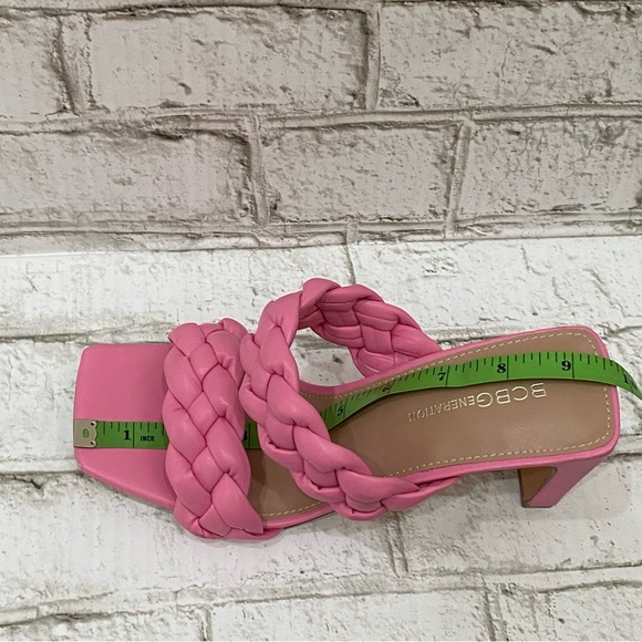 BCBGeneration Pink “Finaa” Slide Chunky Braided Woven Strap Heel Sandal Size 7 - Picture 8 of 16